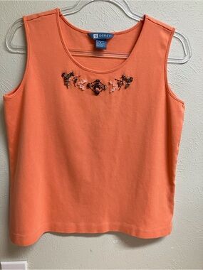 Koret Orange Sleeveless Tank with Beaded Floral Detail